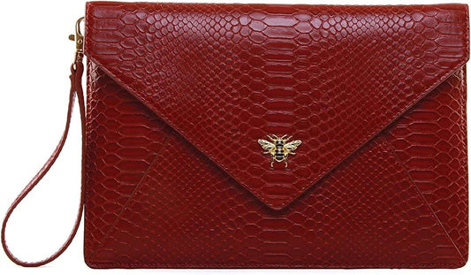 Cherry Red Chelsea Envelope Snakeskin Clutch Bag