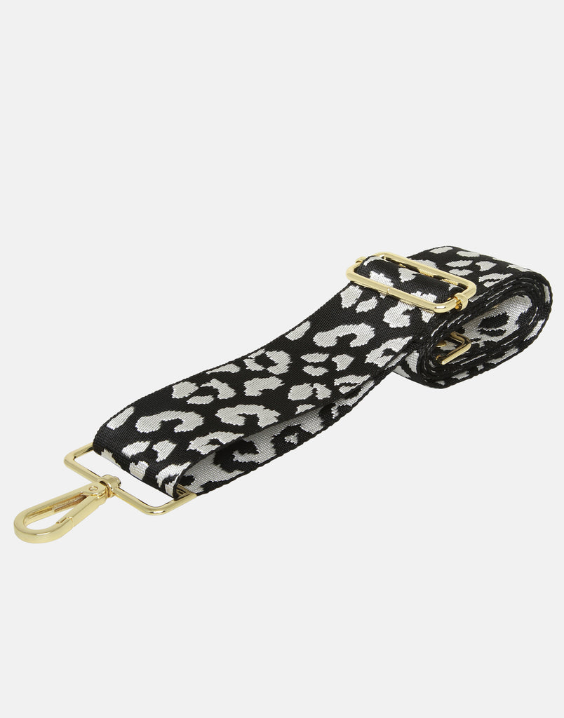 Black and silver leopard woven shoulder strap