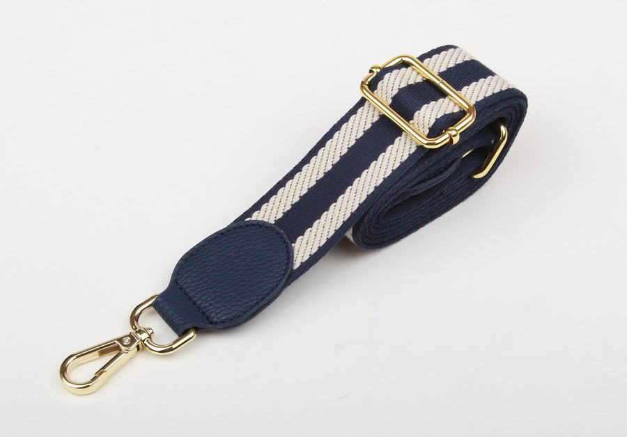 White & Navy - Woven Bag Strap